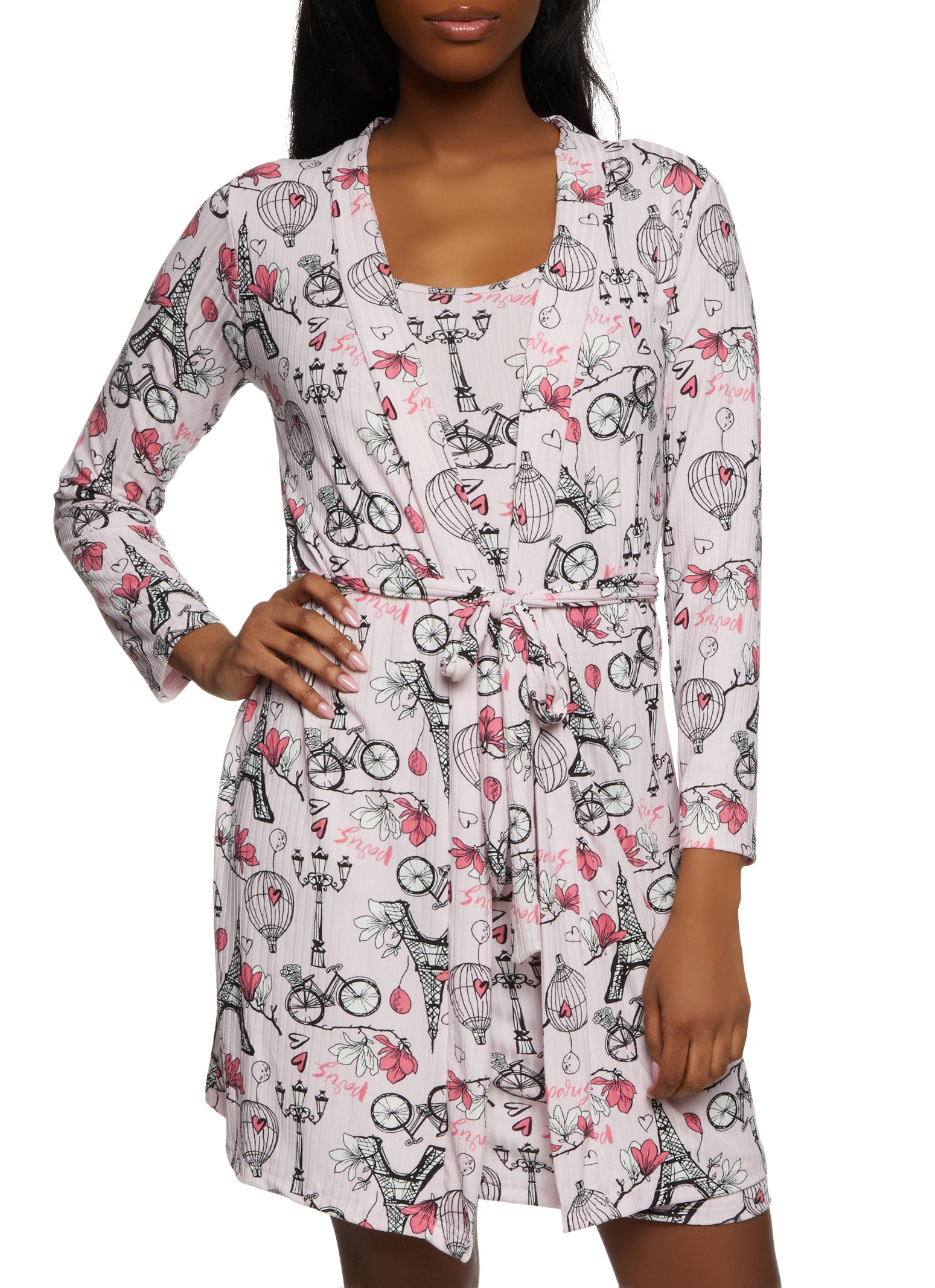 Paris Printed Nightgown with Robe
