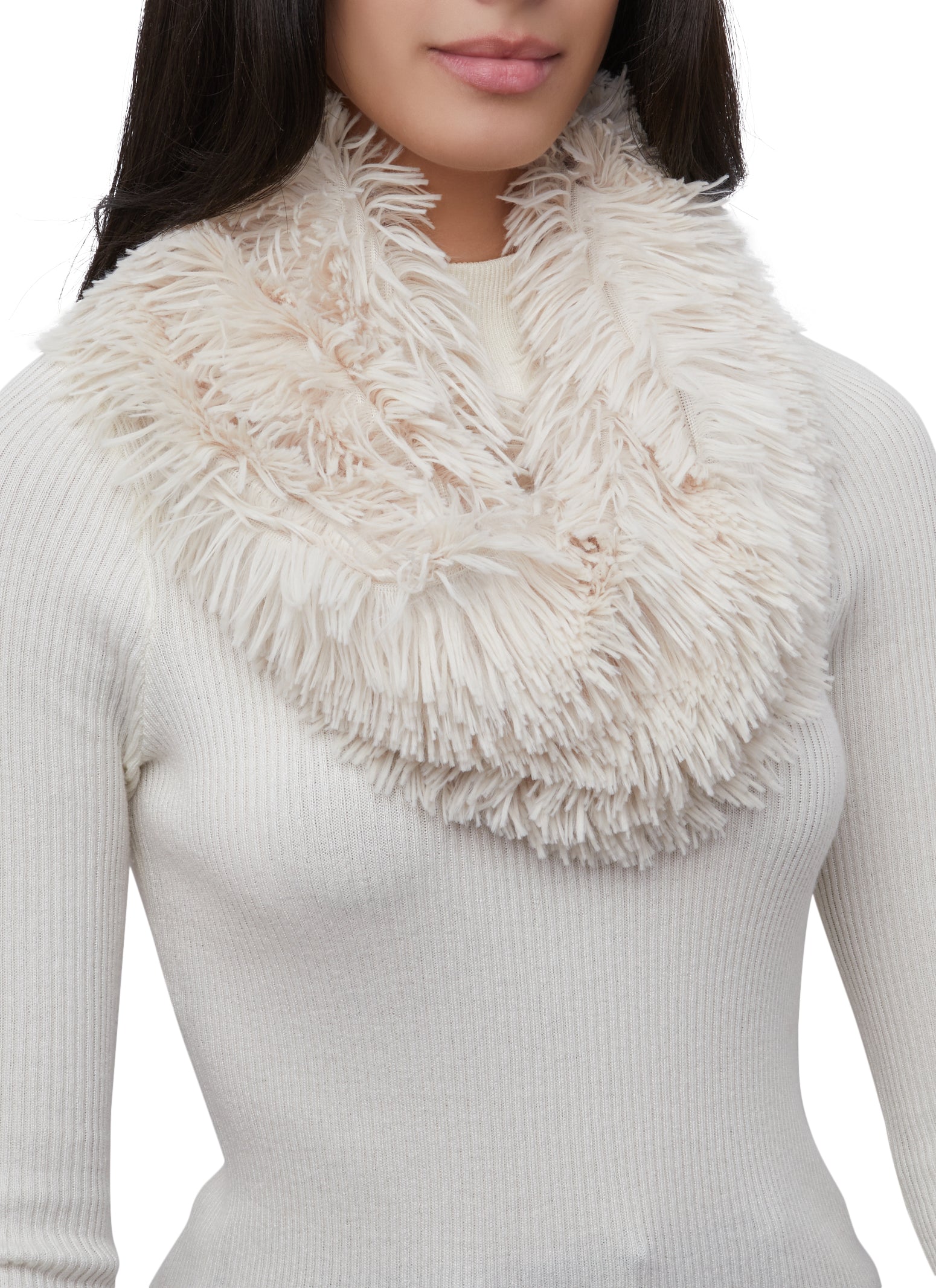 Rabbit Fur Infinity Scarf in Natural Grey