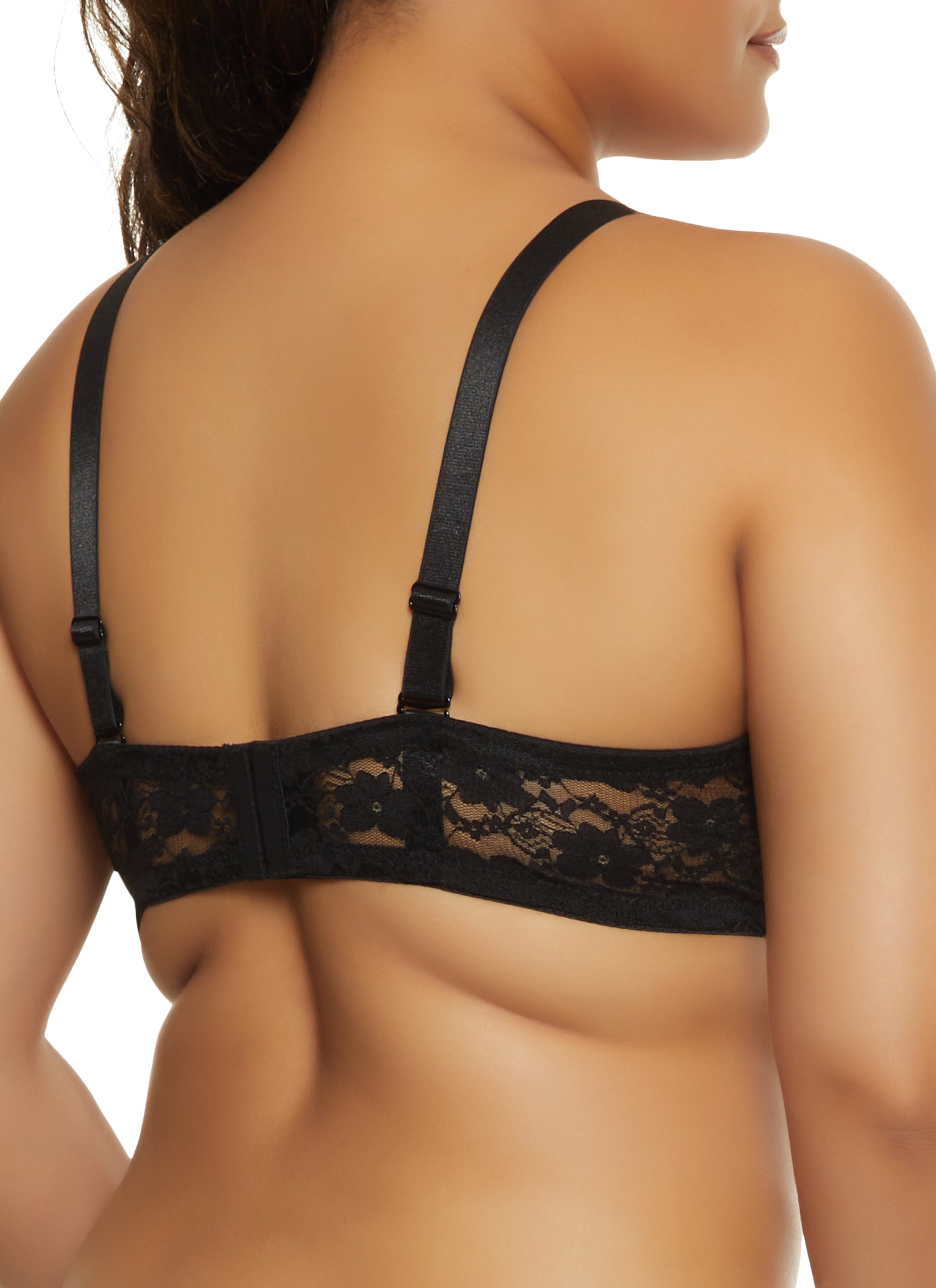 Womens Plus Size Floral Lace Balconette Bra | Converts to Strapless, Black, Size 44D