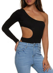 Womens Textured Knit One Shoulder High Cut Seamless Bodysuit, ,