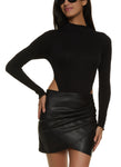 Womens Rib Knit Lettuce Edge High Cut Seamless Bodysuit, ,