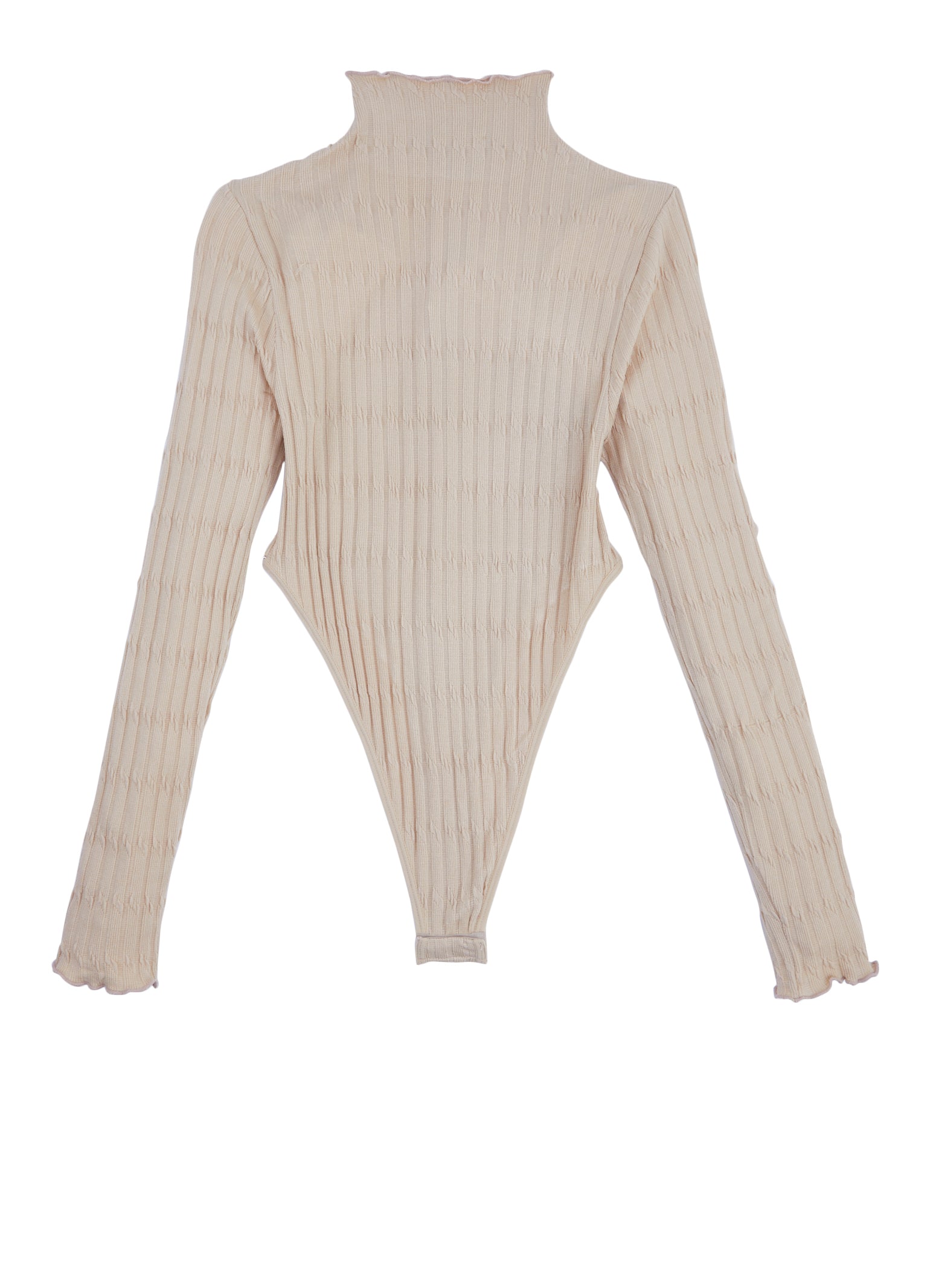 Womens Rib Knit Lettuce Edge High Cut Seamless Bodysuit,