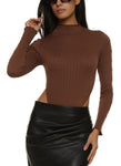 Womens Rib Knit Lettuce Edge High Cut Seamless Bodysuit, ,