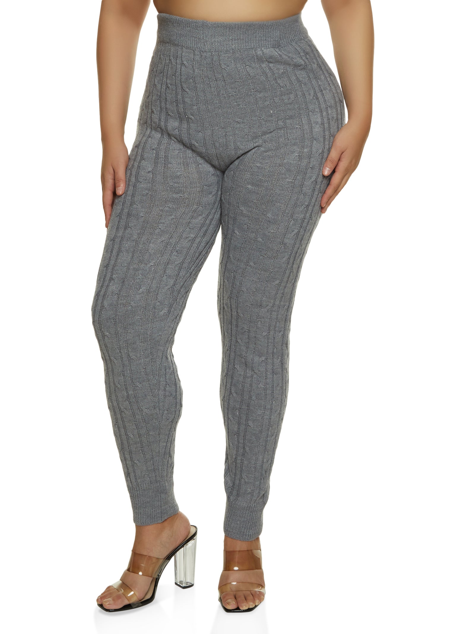 Womens Plus Size Cable Knit Skinny Pants, Grey, Size 3X