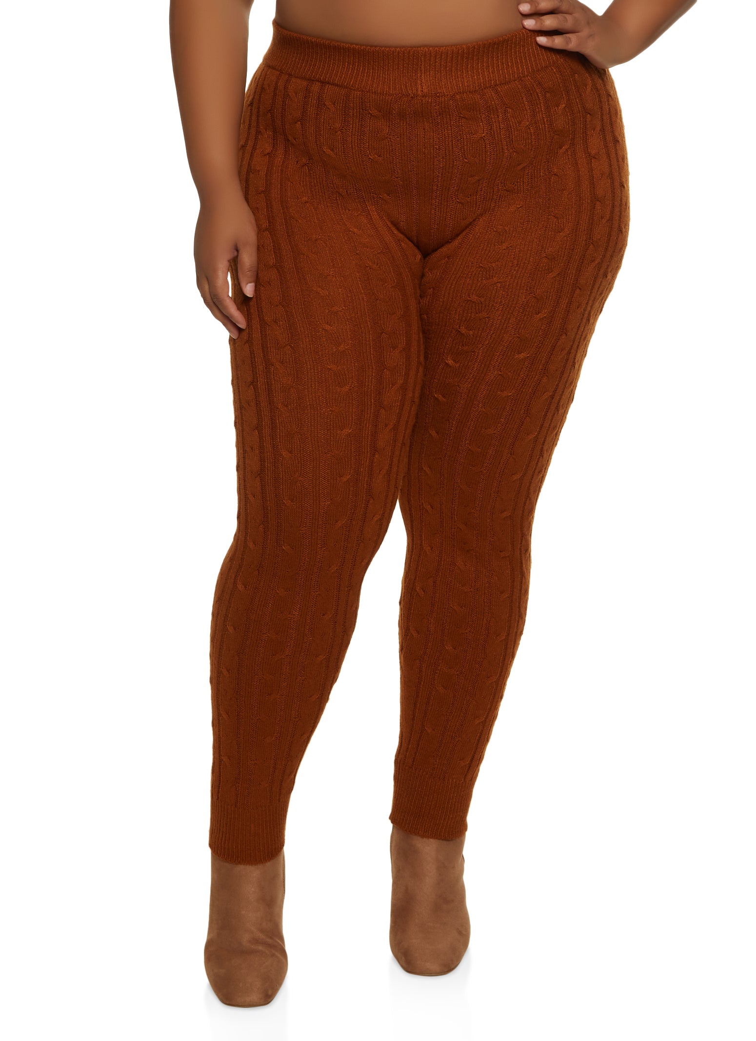 Plus Size Cable Knit High Waisted Leggings - Black