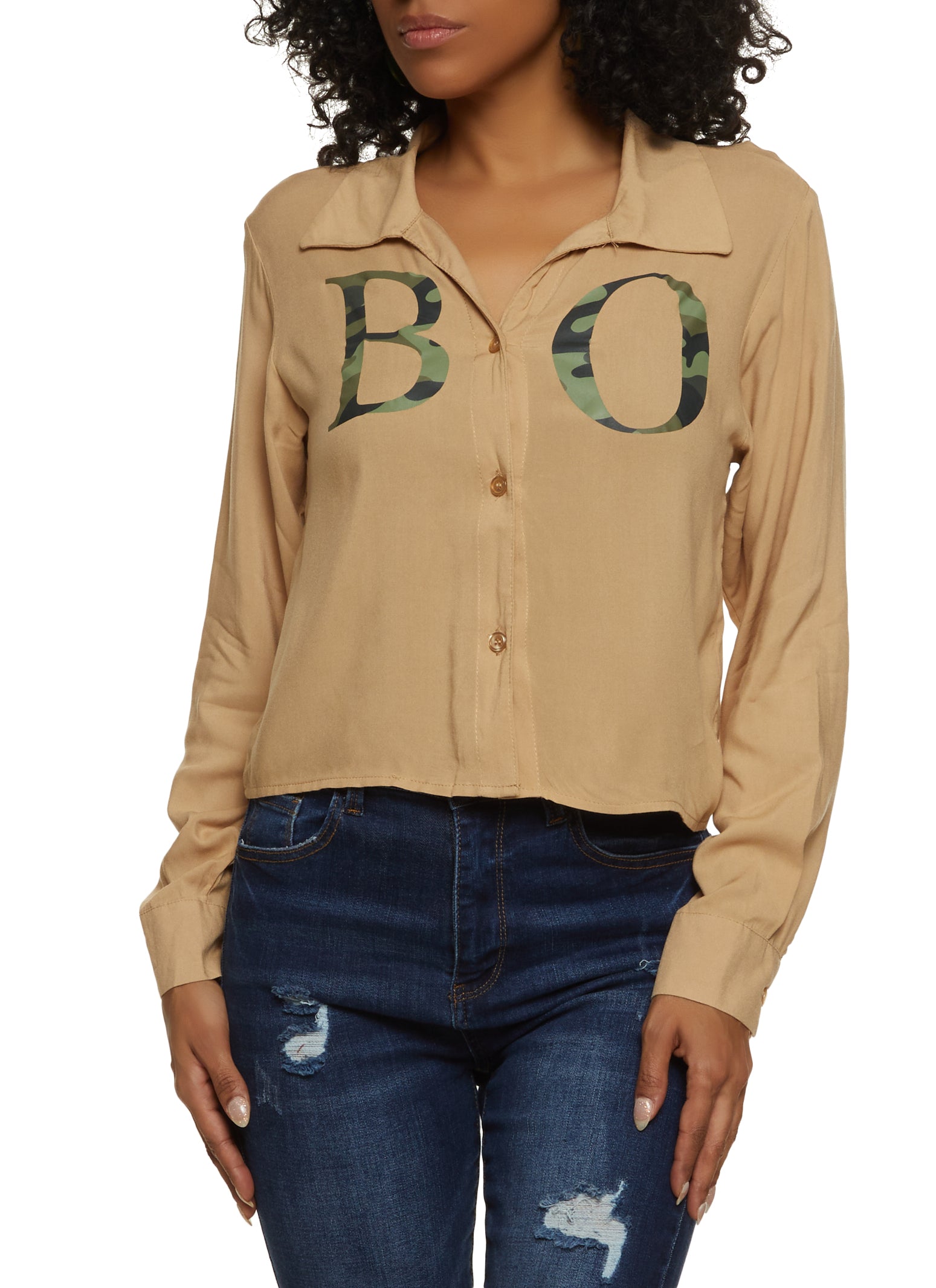 Button-Front Shirred Boho Blouse