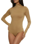 Womens Mock Neck Long Sleeve Seamless Bodysuit, ,