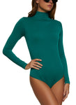 Womens Basic Mock Neck Long Sleeve Bodysuit, ,