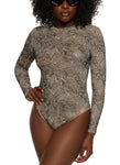 Womens Leaf Print Velvet Burnout Bodysuit, ,