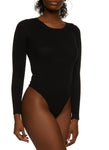 Womens Ribbed Crew Neck Long Sleeve Bodysuit, ,