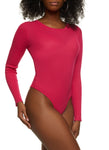 Womens Ribbed Crew Neck Long Sleeve Bodysuit, ,