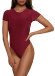 Womens Spandex Crew Neck Short Sleeve Bodysuit, ,