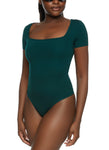 Womens Body Contour Square Neck Short Sleeve Bodysuit, ,