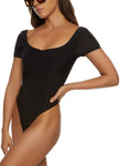 Womens Ruched Front Scoop Neck Bodysuit, ,