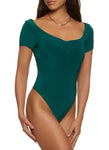 Womens Ruched Front Scoop Neck Bodysuit, ,