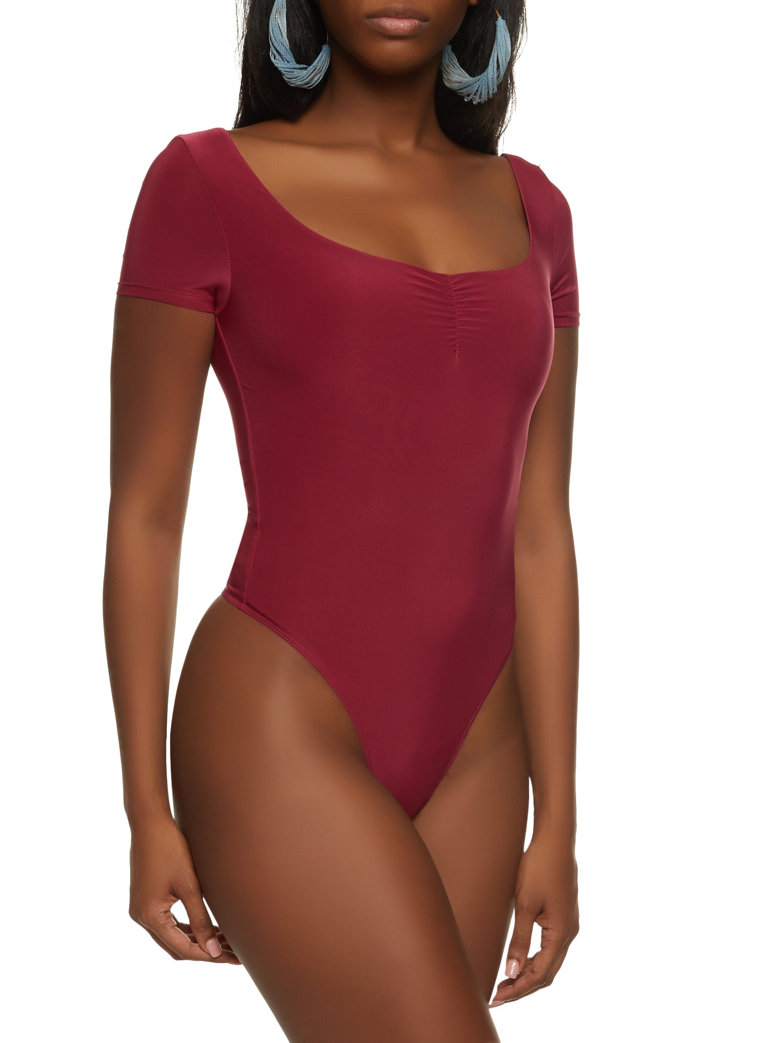 Night Out Vibes Burgundy Long Sleeve Tie-Back Bodysuit