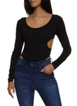 Womens Ribbed Scoop Neck Cut Out Bodysuit, ,