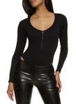 Womens Half Zip Scoop Neck Long Sleeve Bodysuit, ,