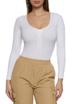 Womens Half Zip Scoop Neck Long Sleeve Bodysuit, ,