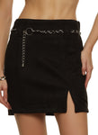 Womens Faux Suede Belted Mini Skirt, ,