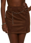 Womens Faux Suede Belted Mini Skirt, ,