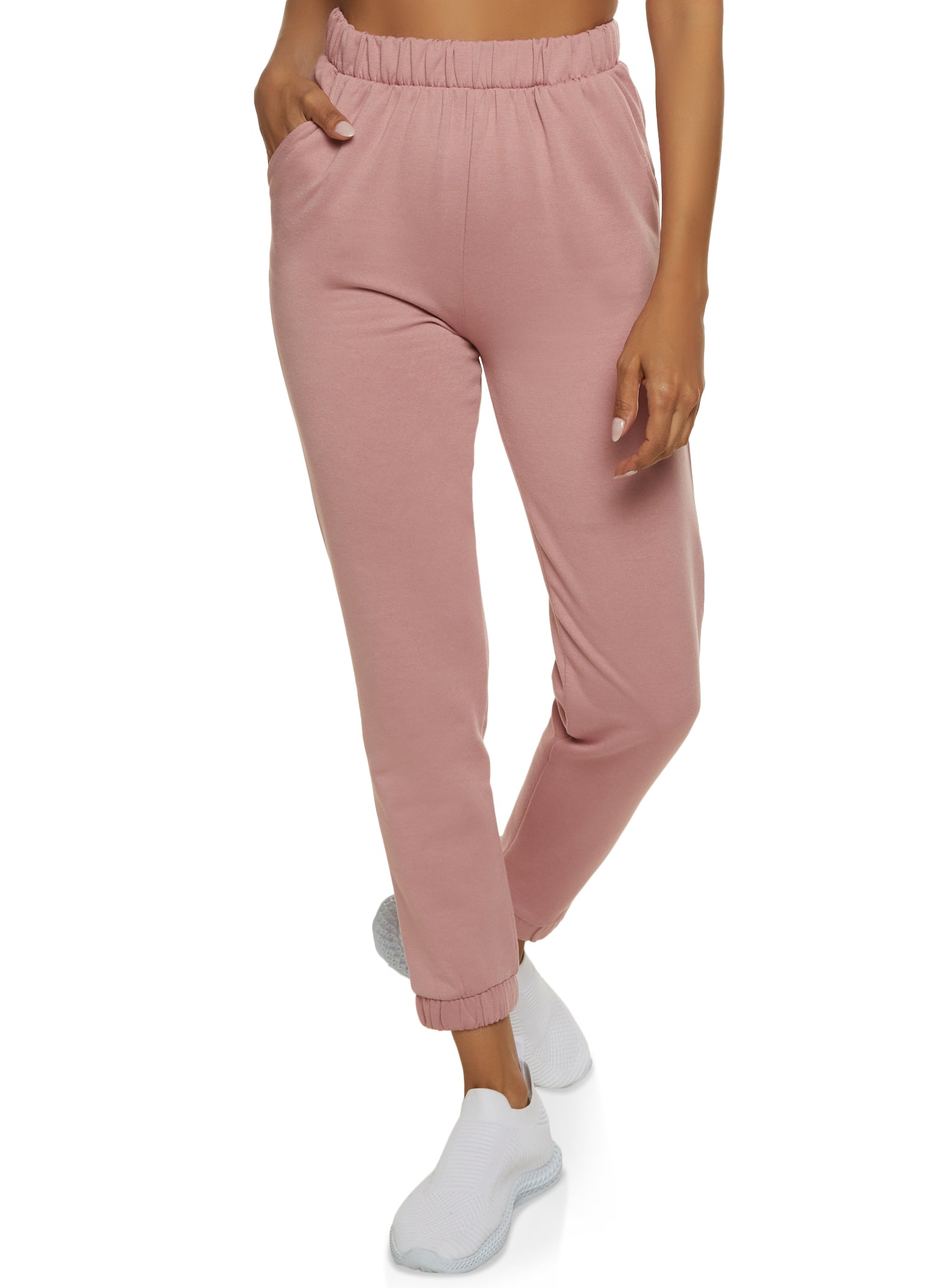 Womens Elastic Waist Fleece Sweatpants, Pink, Size L