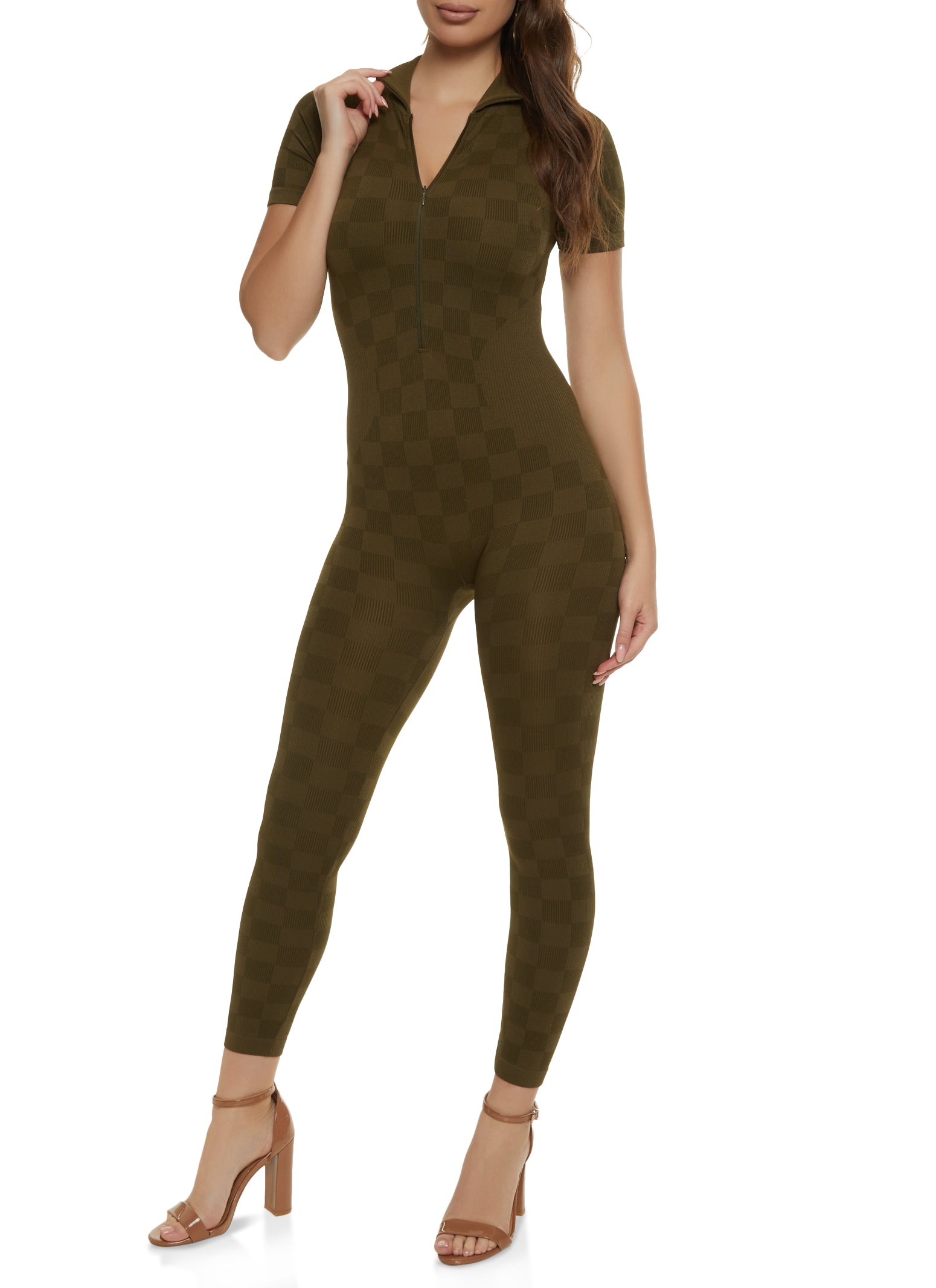 Final Sale Plus Size Long Sleeve BodySuit/Jumpsuit in Olive Green