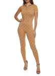 Womens Checkered Seamless Zip Front Jumpsuit, ,