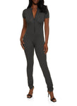 Womens Half Zip Mock Neck Short Sleeve Catsuit, ,