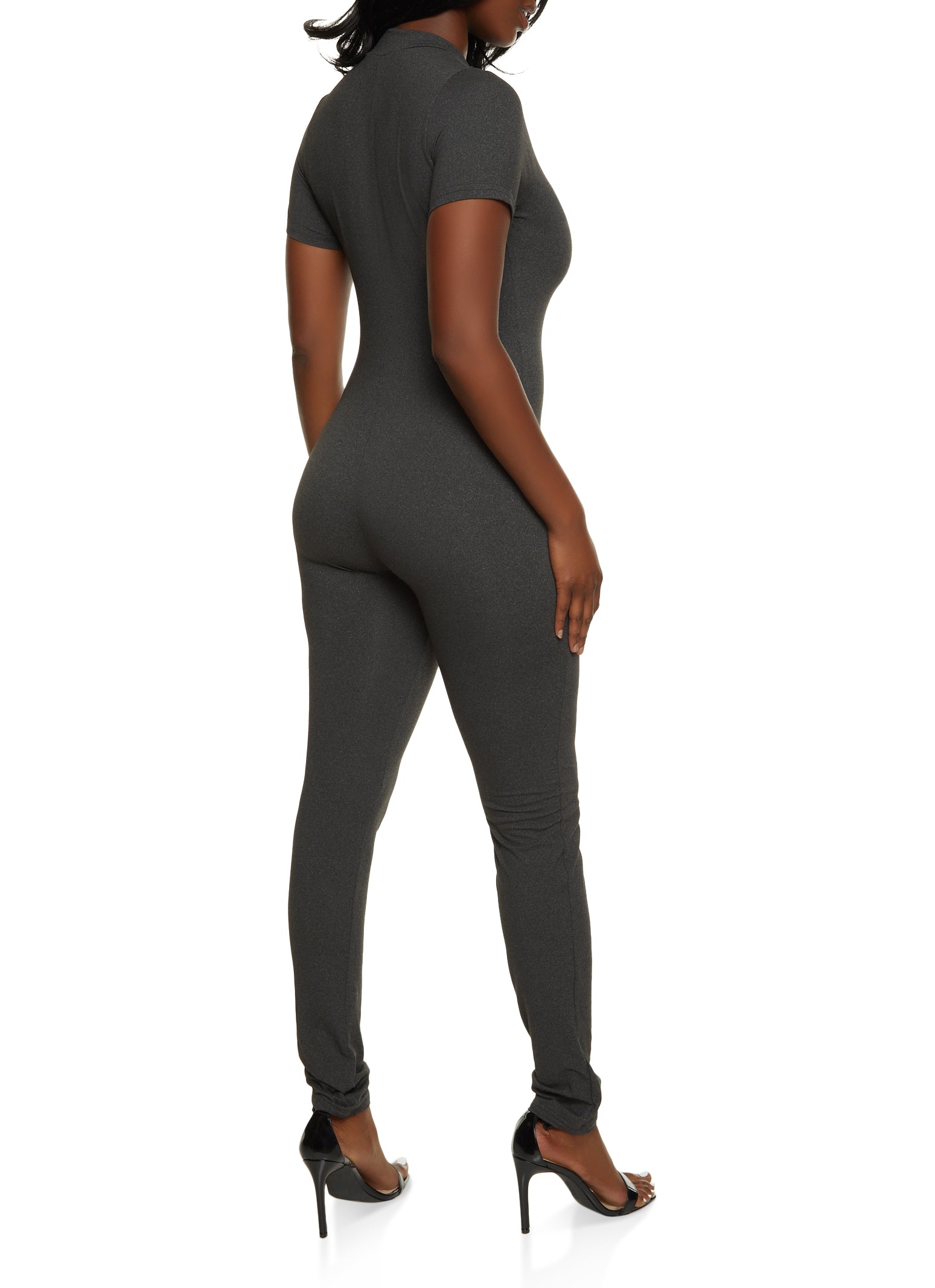 Half Zip Mock Neck Short Sleeve Catsuit