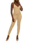 Womens Seamless Ribbed V Neck Cami Catsuit, ,
