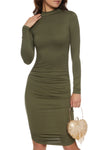 Mock Neck Ruched Long Sleeves Shirt Midi Dress