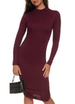 Ruched Long Sleeves Mock Neck Shirt Midi Dress