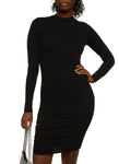 Knit Ruched Ribbed Mock Neck Long Sleeves Shirt Midi Dress