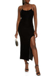 Velvet Sleeveless Spaghetti Strap Scoop Neck Slit Maxi Dress