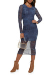 General Print Mesh Long Sleeves Crew Neck Bodycon Dress/Midi Dress