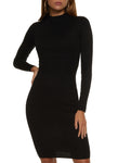Long Sleeves Knit Mock Neck Ribbed Bodycon Dress/Midi Dress