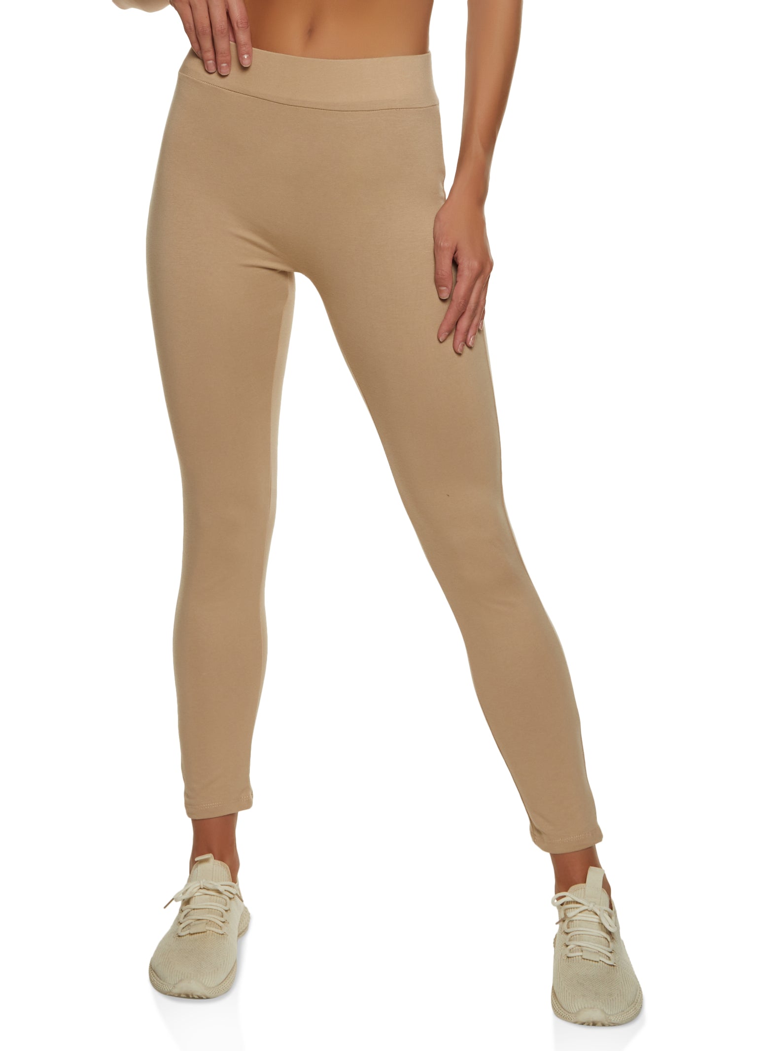 Rainbow Shops Womens Wide Waistband High Waisted Leggings, Khaki