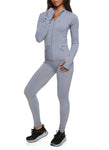 Womens Seamless Solid Track Jacket And Leggings Set, ,