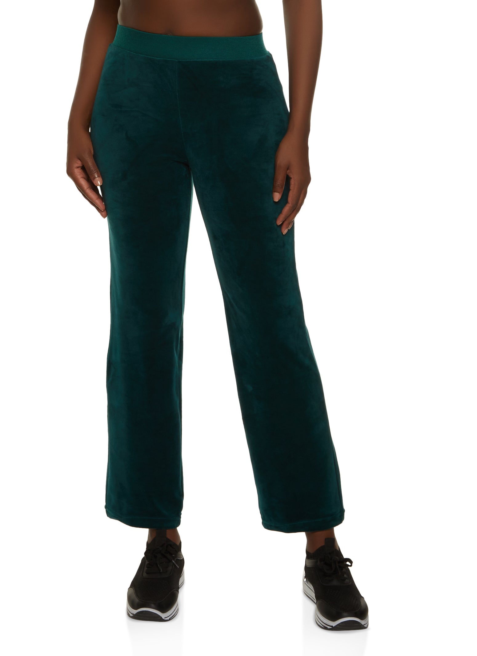 Womens Velour High Waist Wide Leg Sweatpants, Green, Size M