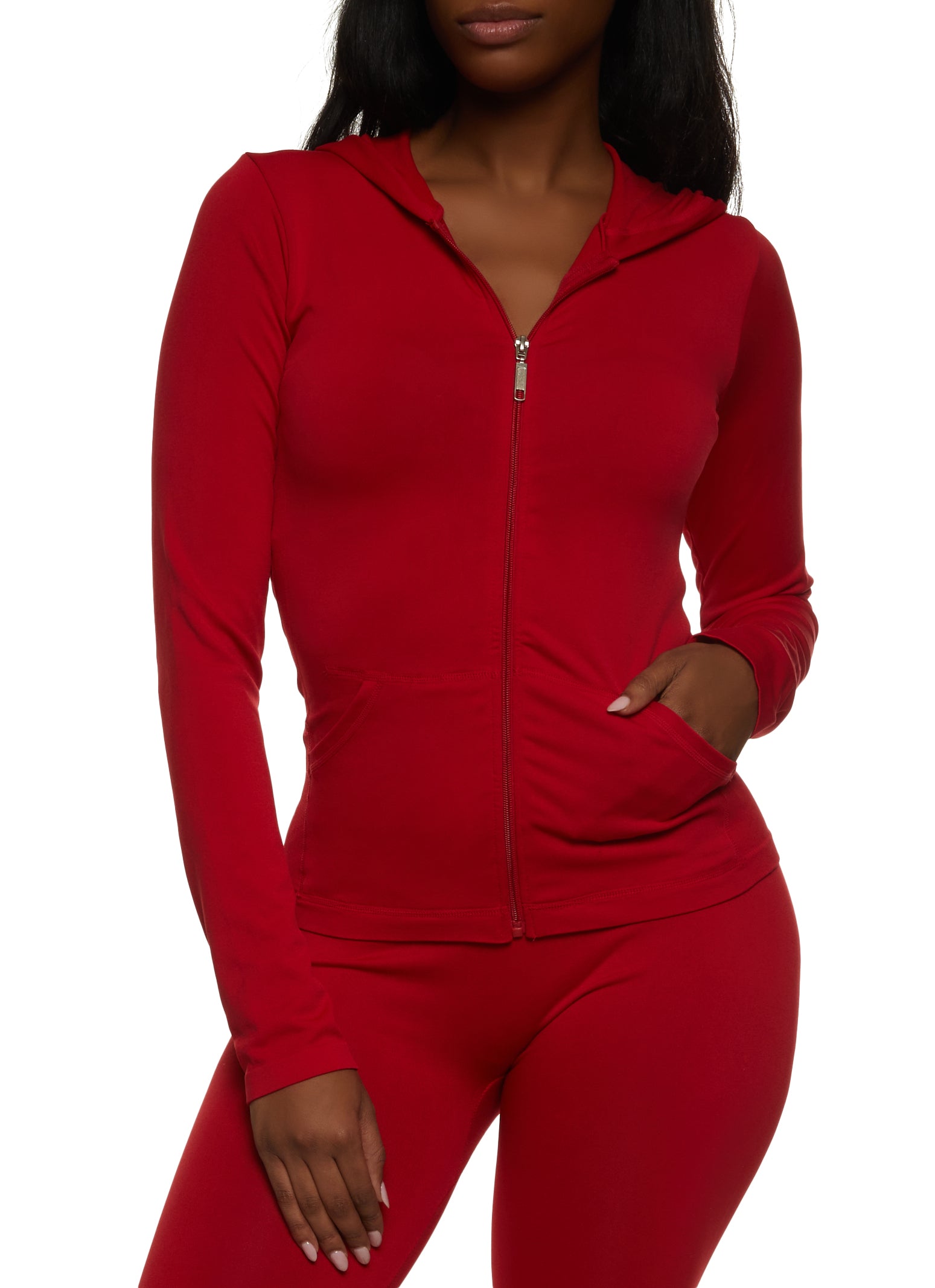 Womens Ribbed Knit Zip Front Track Jacket, Red, Size S-M