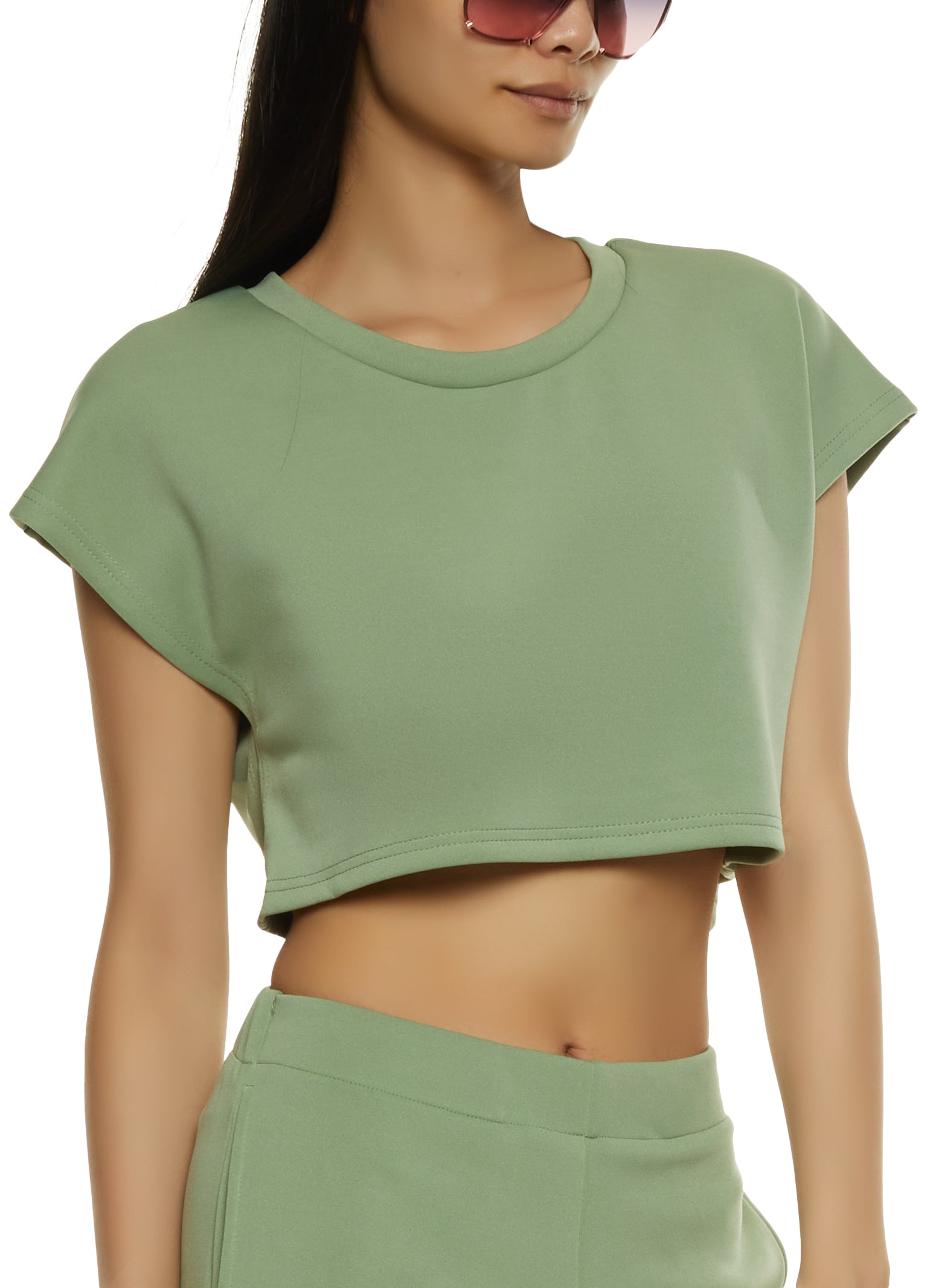 Green Short Sleeve Crop Top Jersey Boxy Crop Top 