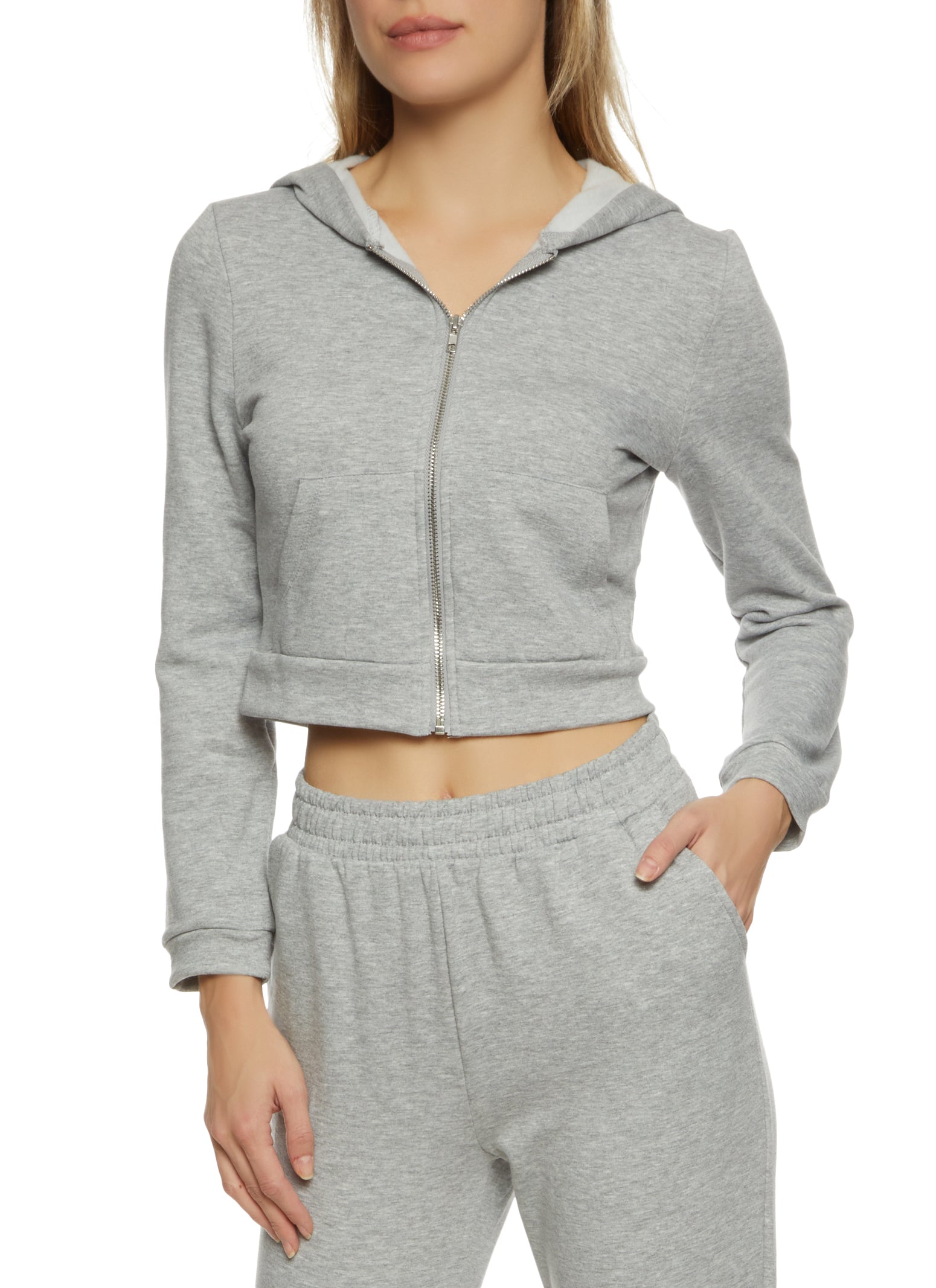 Womens Cropped Zip Front Hoodie, S