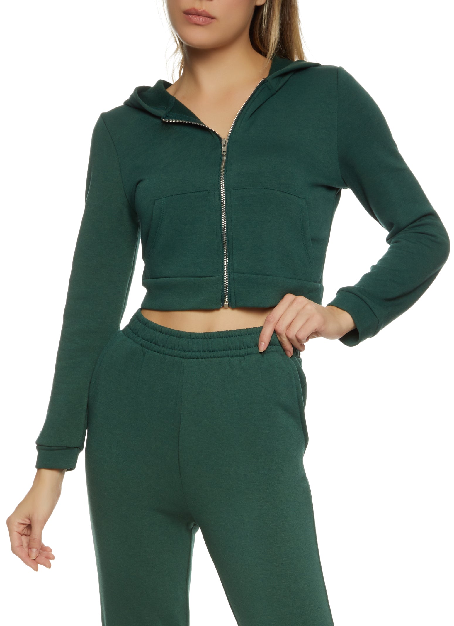 Womens Cropped Zip Front Hoodie,