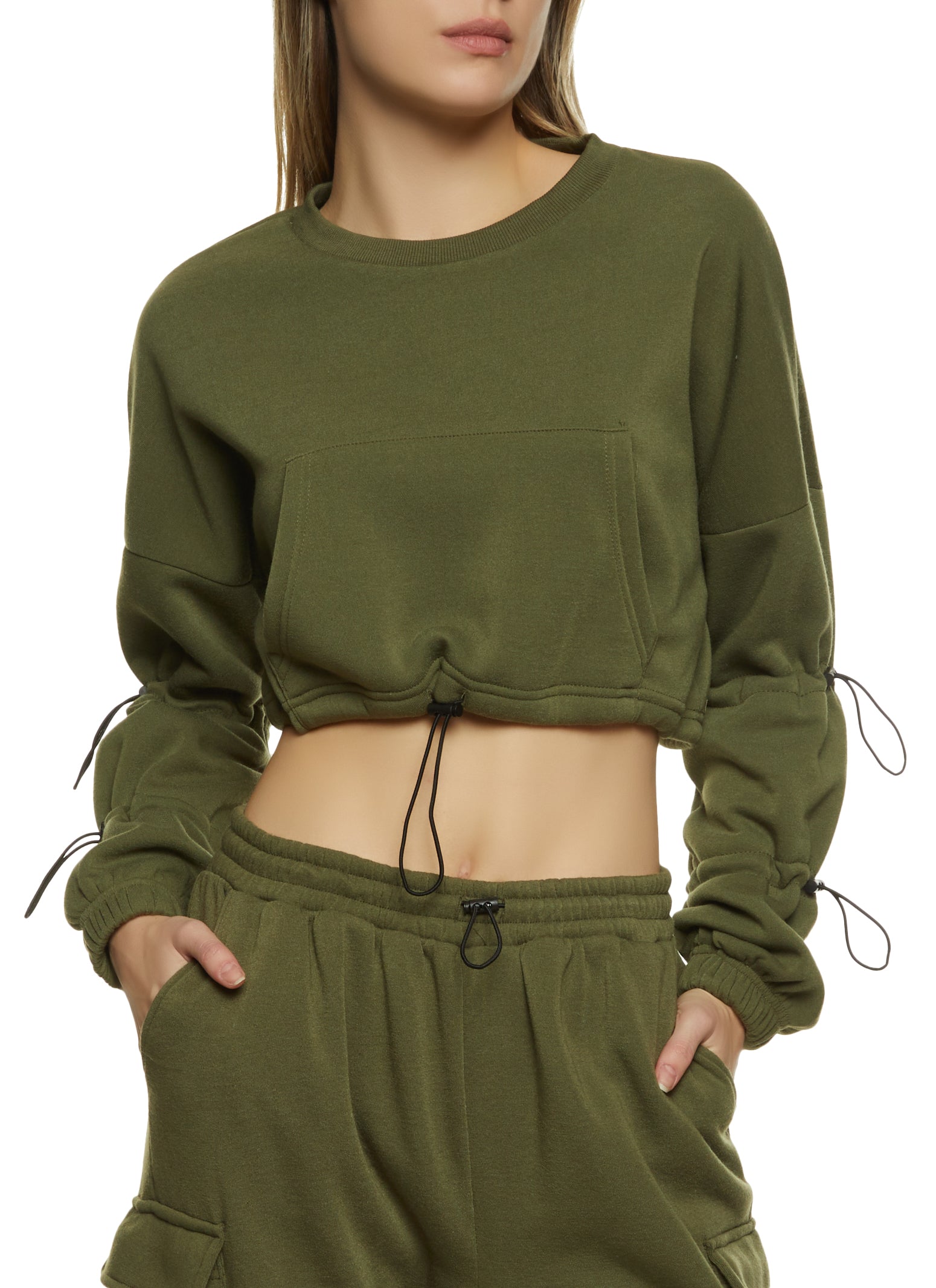 Drawstring clearance hem pullover