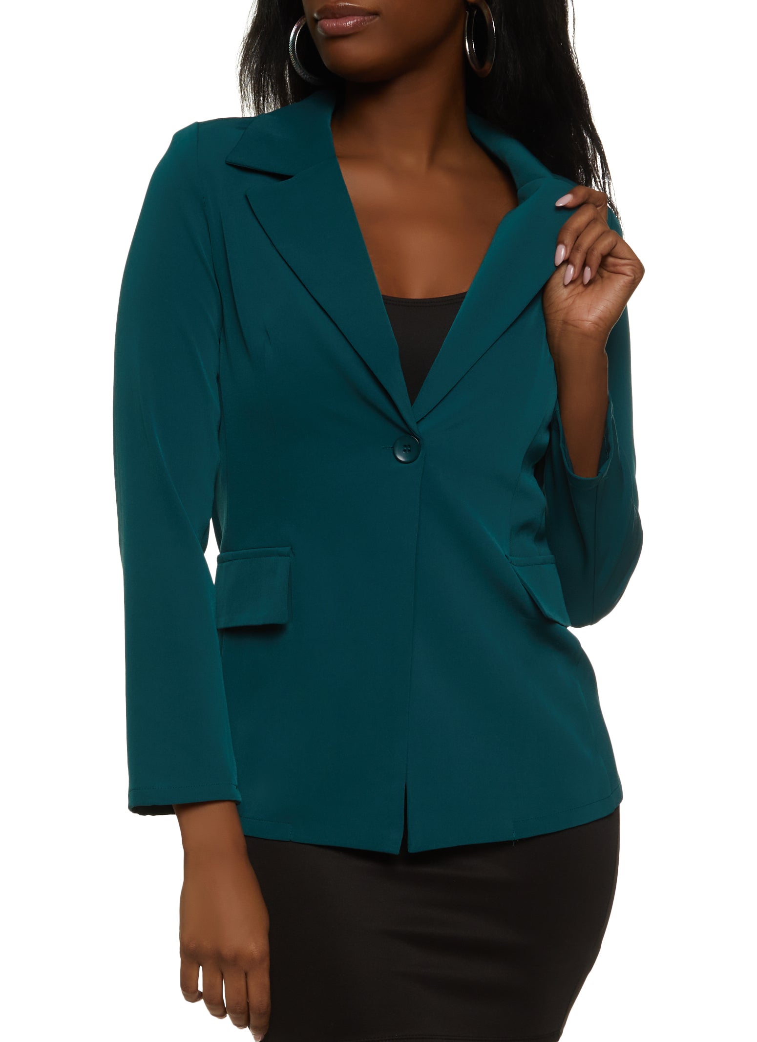 Womens Crepe Knit Basic One Button Blazer, Green, Size M