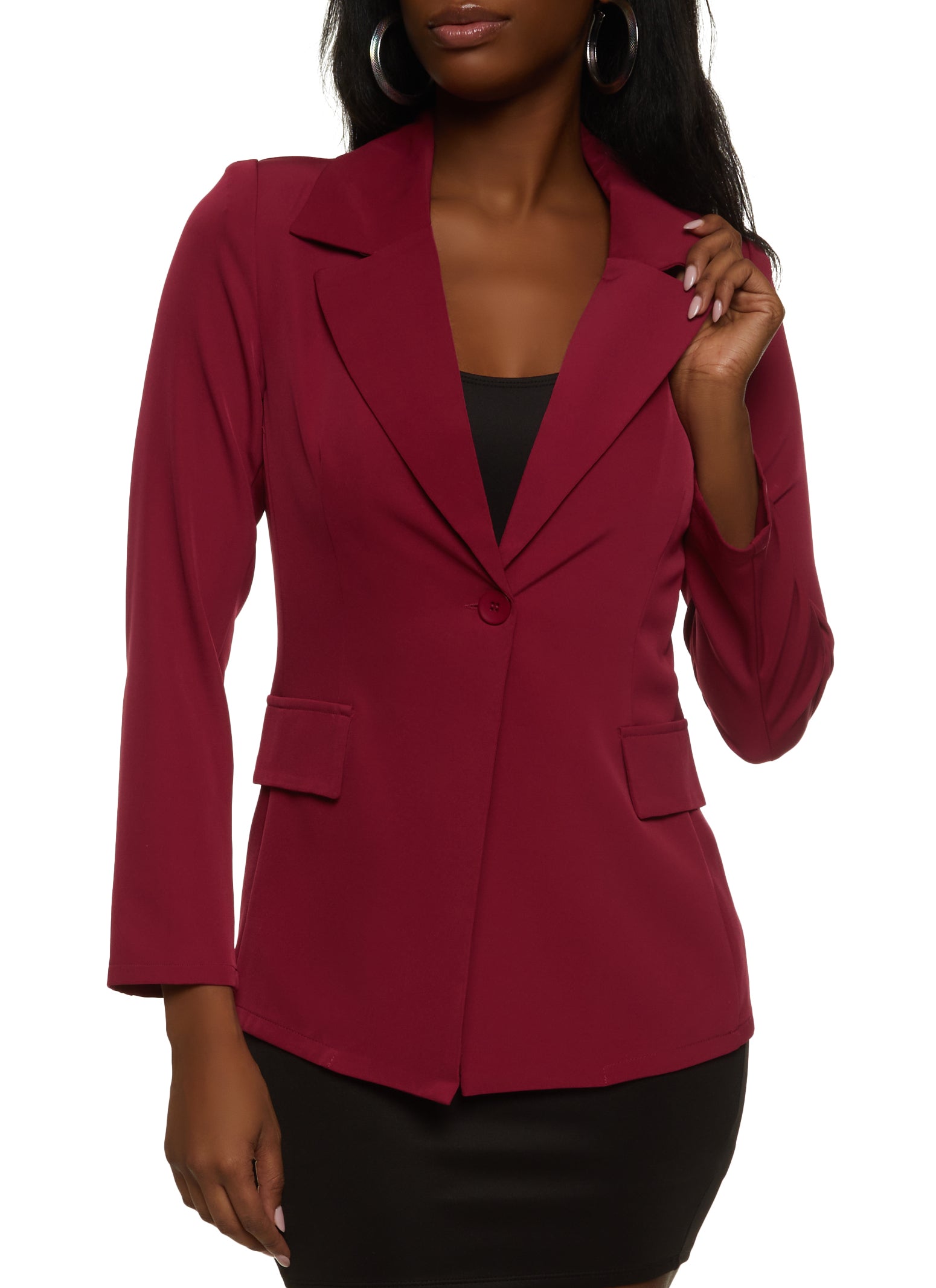 Womens Crepe Knit Basic One Button Blazer, Burgundy,