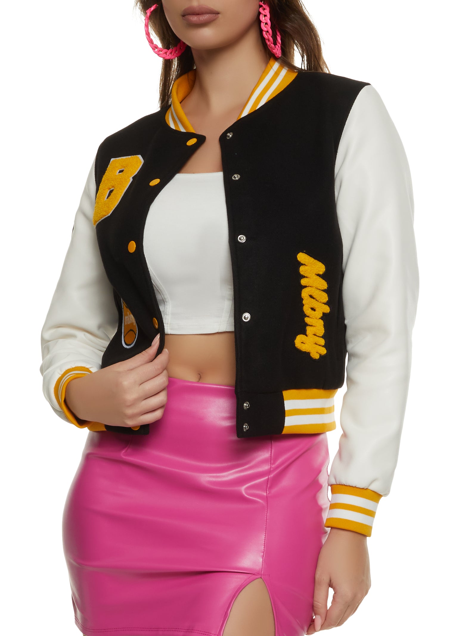 Sawden Women Cropped Varsity Jacket Colorblock Letterman Baseball