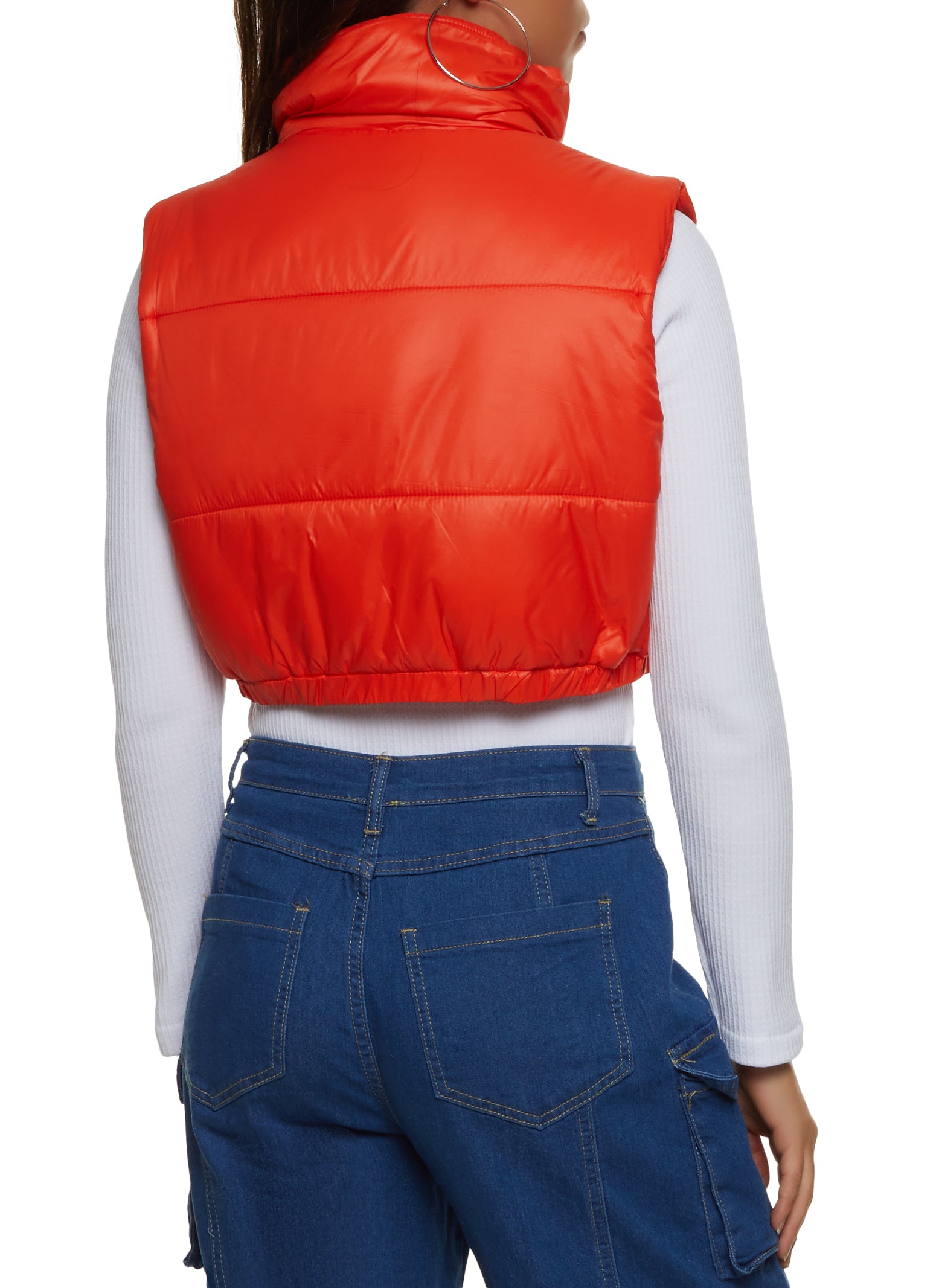 Womens Cropped Puffer Vest, Orange, Size S