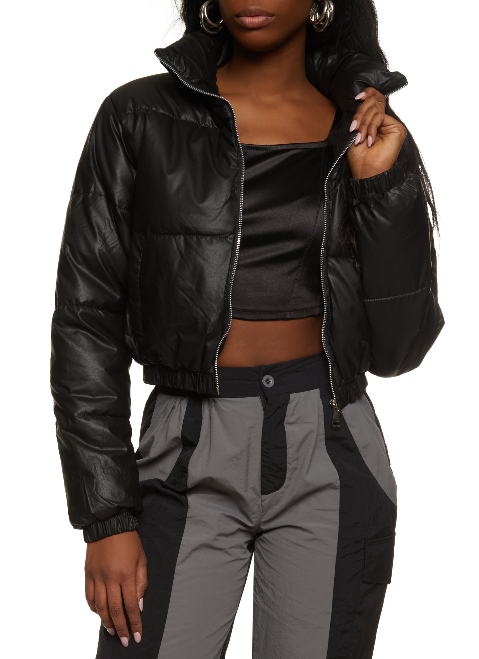 Hot Womens Sexy Clubwear Faux-Leather Cropped Jacket Zip Short Coat Shirt